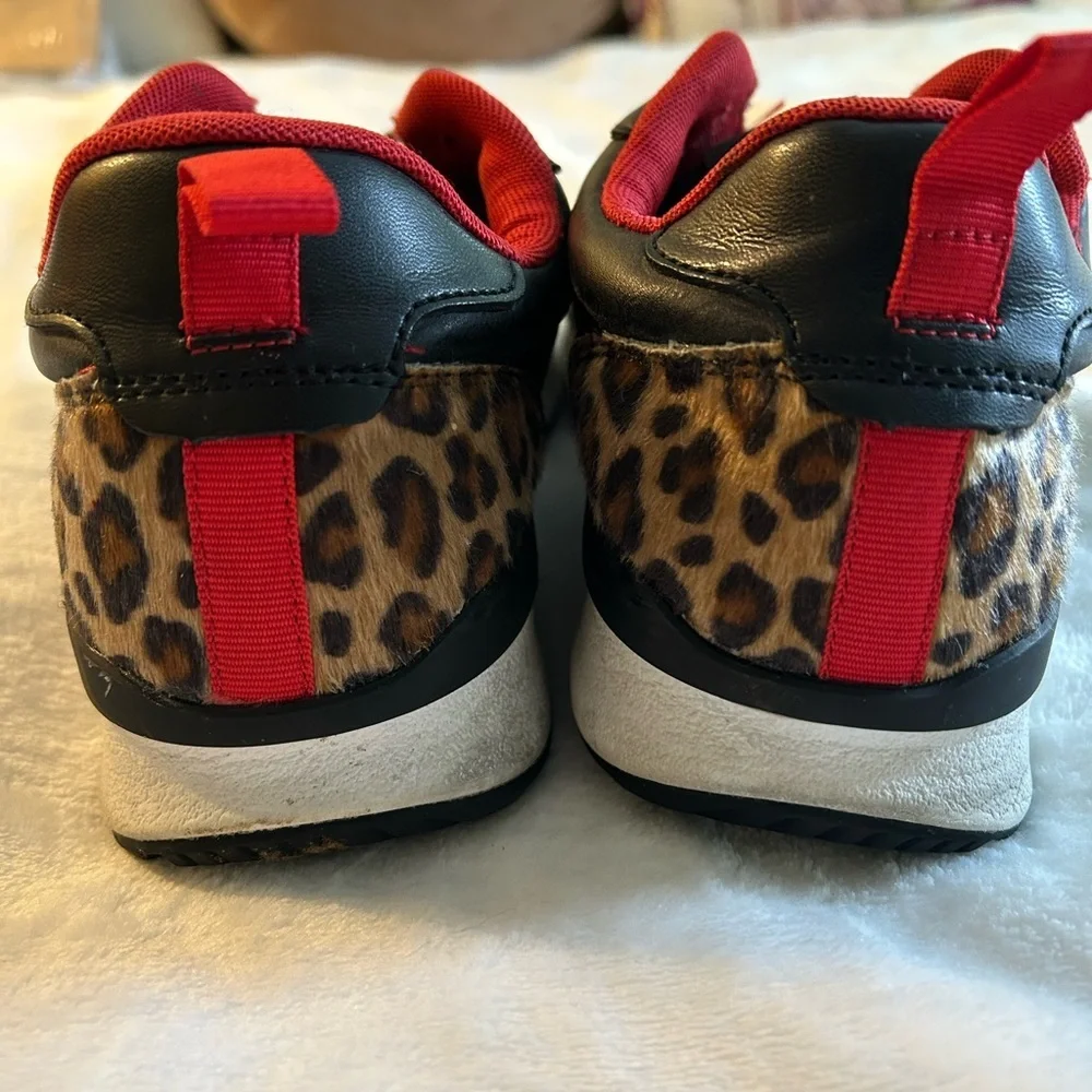 Aldo black and brown cheetah print lace up sneakers size 10 red accents